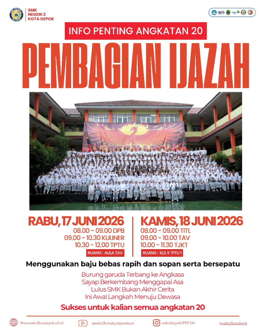 Info Penting! Pembagian Ijazah Angkatan 20 SMKN 2 Kota Depok Dilaksanakan pada 17–18 Juni 2026