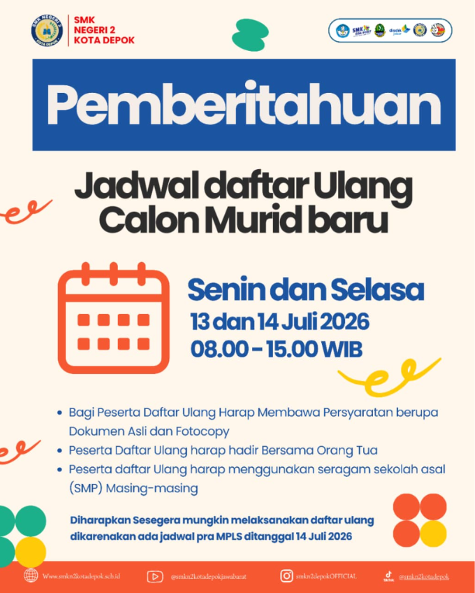 Info Penting: Daftar Ulang Calon Peserta Didik Baru Tahap 2 SMKN 2 Depok
