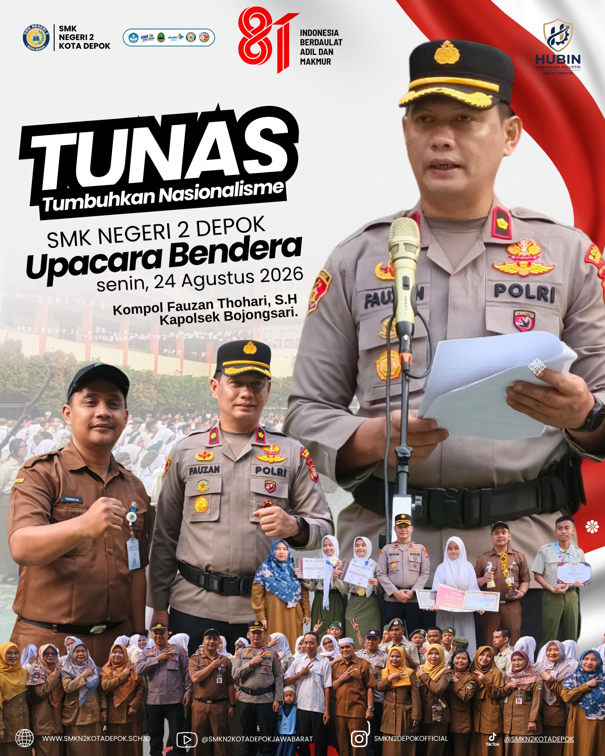 Tumbuhkan Nasionalisme, Kapolsek Bojongsari Bertindak Sebagai Pembina Upacara di SMK Negeri 2 Depok
