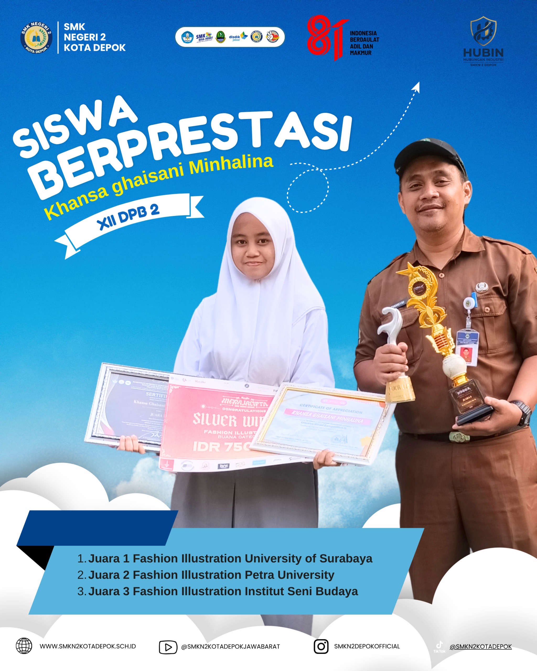 Khansa Ghaisani Minhalina (XII DPB 2) Borong 3 Juara Lomba Fashion Illustration Tingkat Nasional