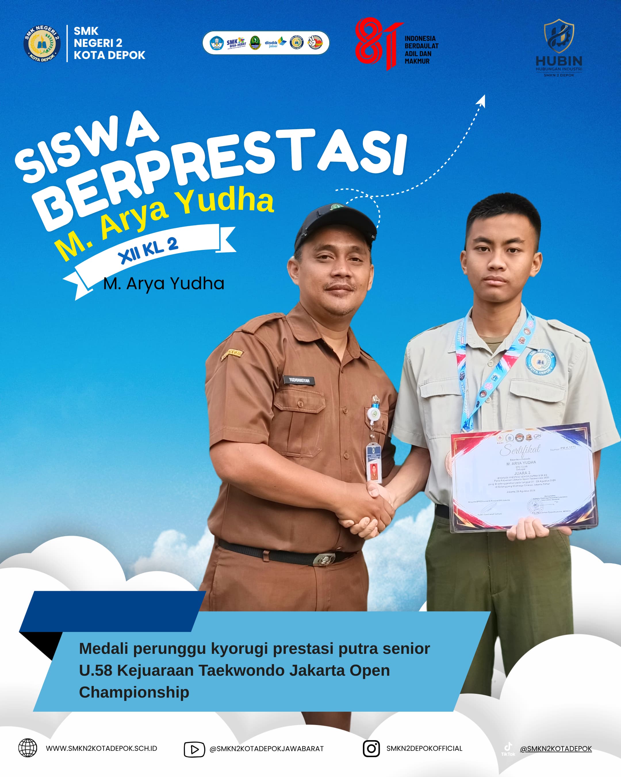 M. Arya Yudha (XII KL 2) Raih Medali Perunggu Kyorugi Prestasi Putra Senior U.58 di Kejuaraan Taekwondo Jakarta Open Championship